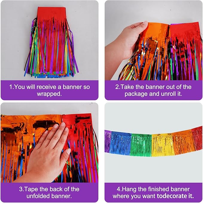 BEISHIDA 3 Packs Metallic Foil Fringe Garland Colorful Wall Hanging Tinsel Fringe Banners for Car Floats Bridal Shower Wedding Birthday Easter Graduation Holiday Party Decoration(30 Feet)