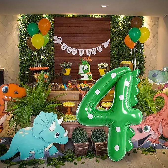 Green Dinosaur Balloons 4th Birthday Decorations for Boys,40inch Big Dinosaur Number 4 Balloon Birthday Party Decoration for Kids Birthday Party Decoration Supplies