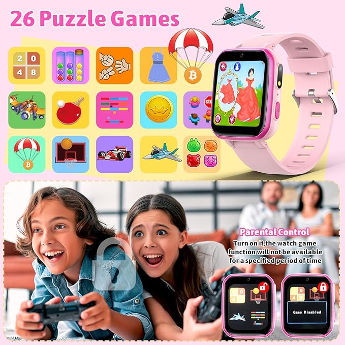 zicor Kids Game Watch Gift with 26 Puzzle Games, Dual Camera, Music Player, Pedometer, Video Recorder, Flashlight, Alarm Clock, Educational Toy for Boys and Girls Age 4-12, Birthday Chritmas Gift