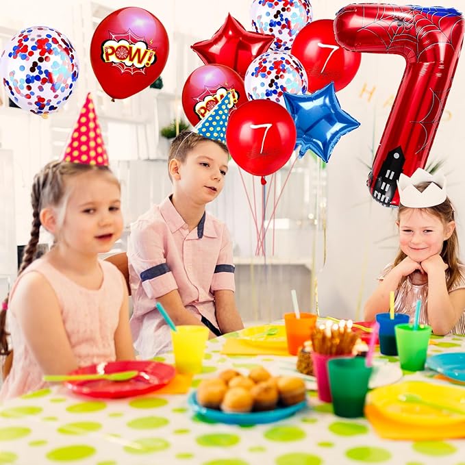 Cartoon Hero 40 Inch Red and Blue Spider Theme Number Foil Birthday Decoration Balloons, Cartoon Party Birthday Supplies, Number large Balloons for Spider Theme Party (7)