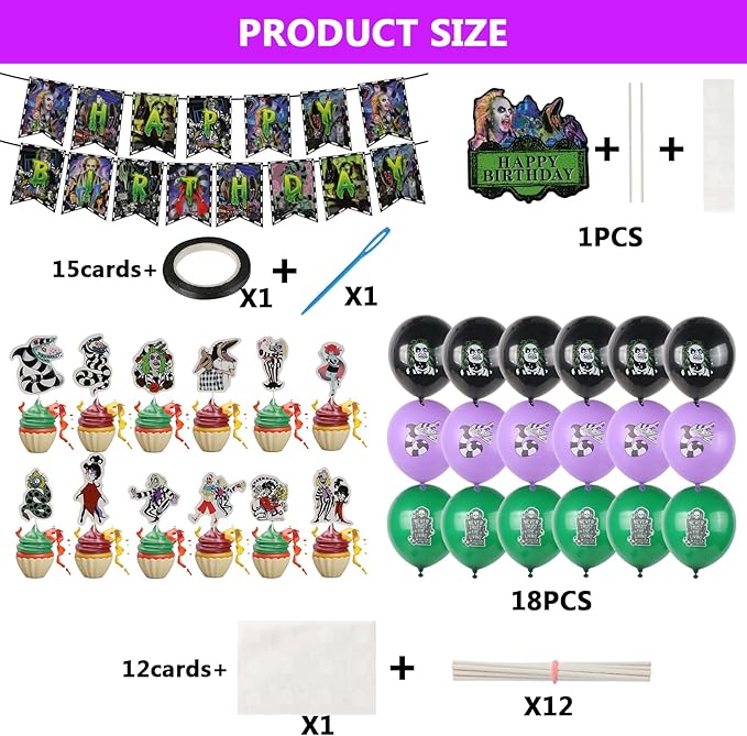 Horror Birthday Party Decorations, Halloween Birthday Party Supplies Decorations Set Include Banner, Balloons, Cake Toppers and Cupcake Toppers for Home Classroom Decor