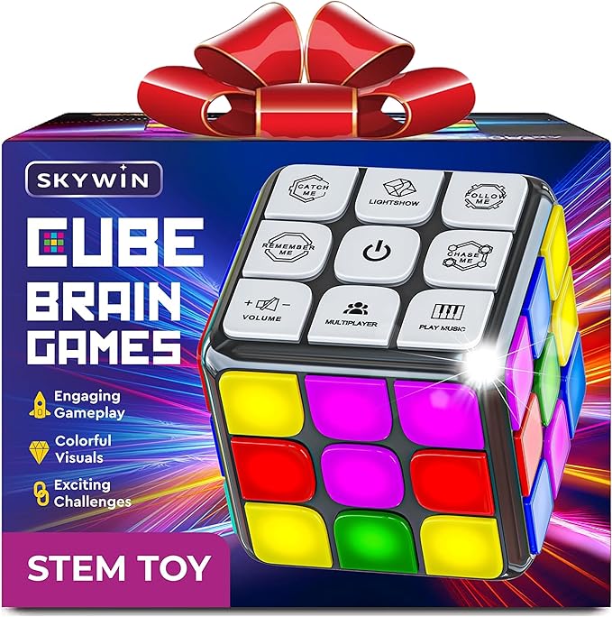 Skywin Light Up Rubix Cube, Puzzle STEM Game Cube for Kids - 7 Modes Interactive Toy for Fun & Skill Development, Christmas Easter Birthday Gifts for Boys & Girls, Toy Gift Idea for Kids Teens (Black)