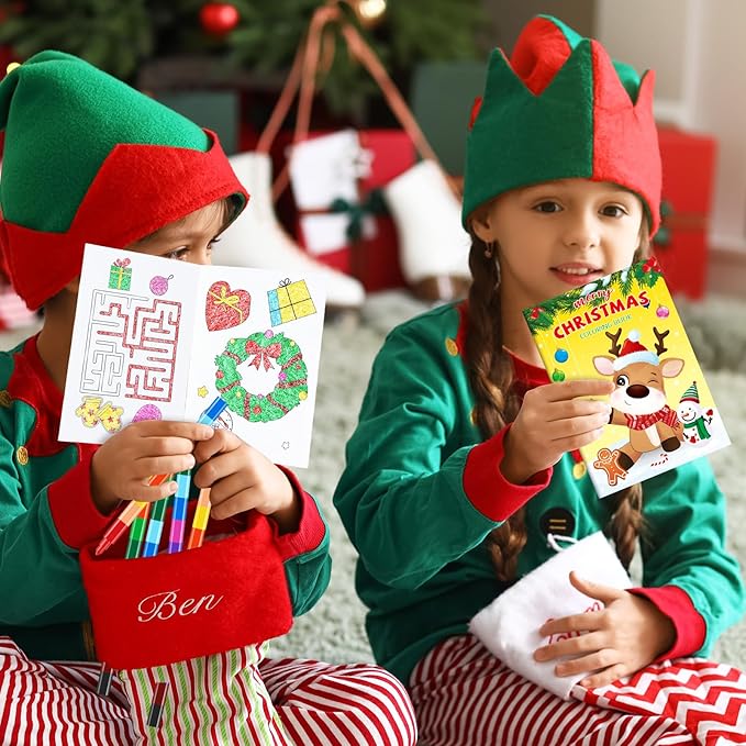 BenLouis 24 Pcs Christmas Mini Coloring Books Kids Xmas Party Favors Small Activity Books Bulk for Kids Holiday Stocking Goodie Bags Stuffers Return Gifts Classroom Travel