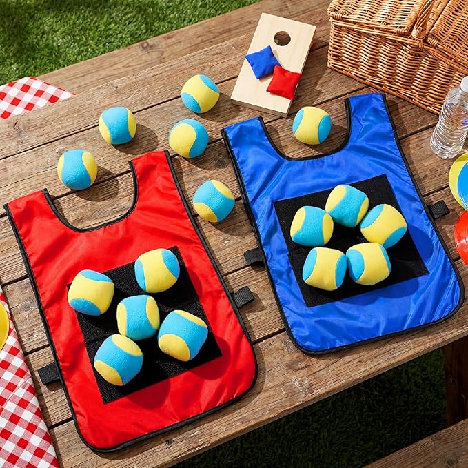 Dodgeball Target Set 20 Soft Fleece Tag Balls with 6 Sticky Vests, 6 Player Activity for Adult Indoor and Outside Play and Sports Activities