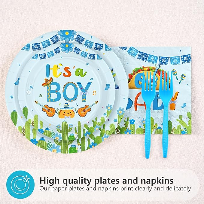 96Pcs Mexican Baby Shower Decorations Taco Bout A Boy Plates and Napkins Mexico Fiesta 1st Birthday Decoration Favor for Boys Mexican Taco Cinco de Mayo Gender Reveal Party Supplies Serves 24