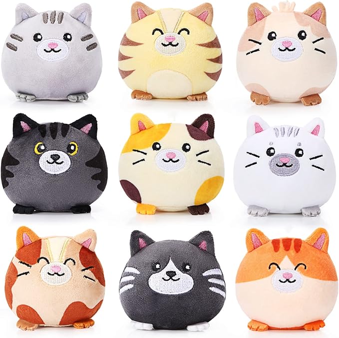 Libima 9 Pcs Mini Stuffed Animals Bulk Adopt a Pet Party Favors 3.15 Inch Small Plush Keychains Cute Ornaments Toys for Baby Shower Birthday Gift Bags Fillers Easter Basket Stuffers(Cat)