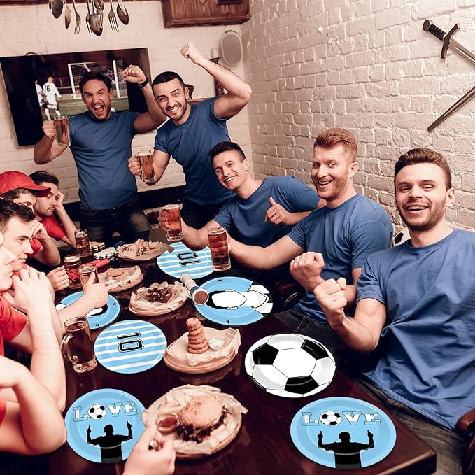 48Pcs Soccer Paper Plates Soccer Star Disposable Dessert Plates Supplies 7Inch Blue and White Sports Ball Plate Sport Party Dinnerware Decorations for Birthday Baby Shower Party Decorations