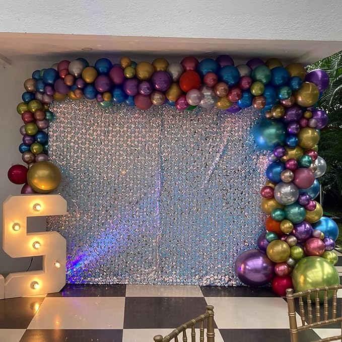 Double-stuffed Metallic Colorful Balloons, 50 Pcs 10 Inch Multicolor Balloons with Double Layer Design for Birthday Party, Wedding, Anniversary, and Celebration Decorations, Includes 10m White Ribbon