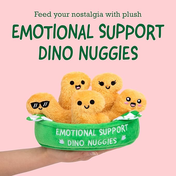 Emotional Support Dino Nuggies by Relatable, Easter Plush Stuffed Animals & Toy, Cute Easter Basket Stuffer, Non Candy Easter Gift for Kids, Includes 5 Dinosaur Plushies with Carrying Basket