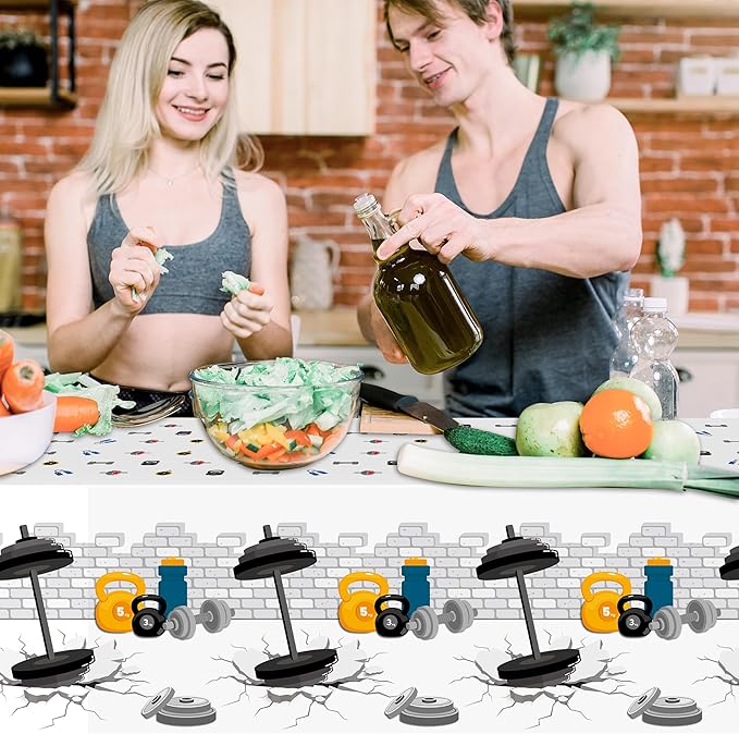 3Pcs Gym Birthday Party Tablecloth - 87 x 51 Inches Plastic Fitness Sports Table Cover Disposable Weight Lifting Table Cloth for Kitchen Picnic Bodybuilder Gym Birthday Party Decor Supplies