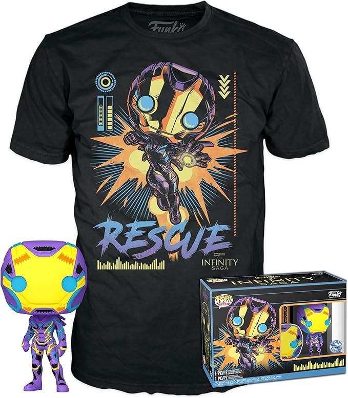 Funko Pop! & Tee: Marvel Blacklight - Rescue - Extra Large - (XL) - T-Shirt - Clothes with Collectable Vinyl Figure - Gift Idea - Toys and Short Sleeve Top for Adults Unisex Men and Women