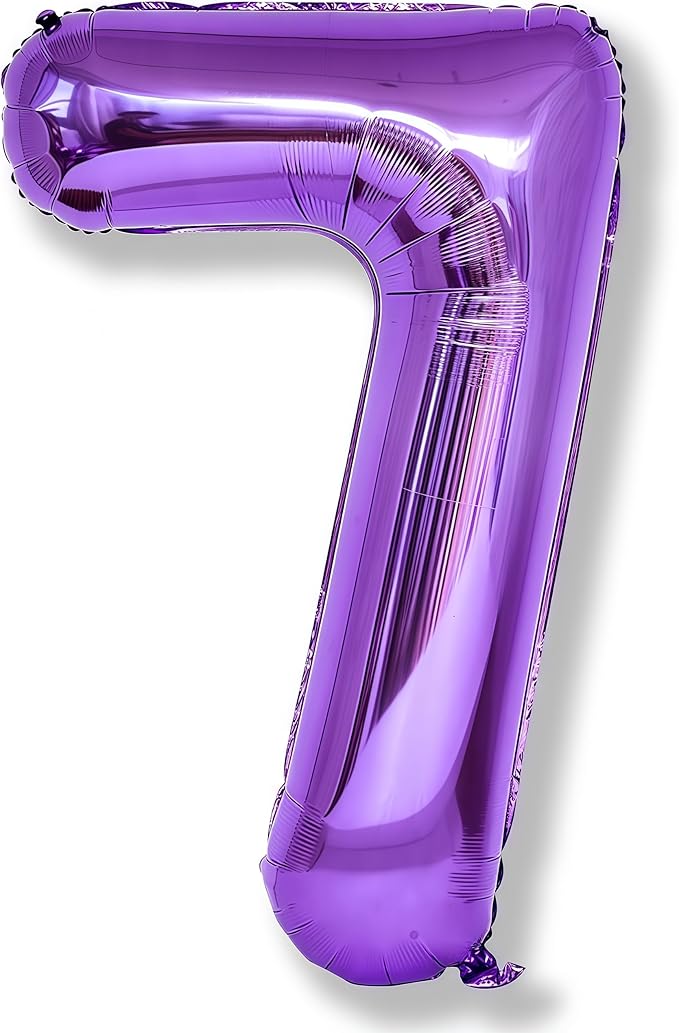 7th Birthday Number Balloon for Girls, 40 Inch Giant Mylar Purple 7 Balloon, Helium Self Inflating 7 Number Foil Balloon for Kids Birthday Party Decor Anniversary Graduation Party Decorations Supplies