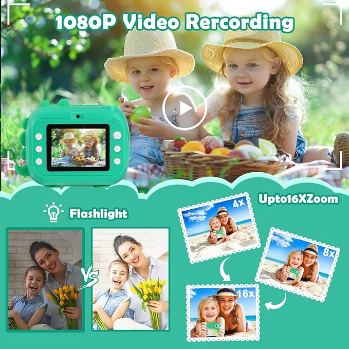 Kids Camera Instant Print,Children Digital Camera Toys with HD Video for Kids Aged 3-12,Christmas Birthday Festival Present for Girls Boys,with 7 Rolls Instant Paper,M3