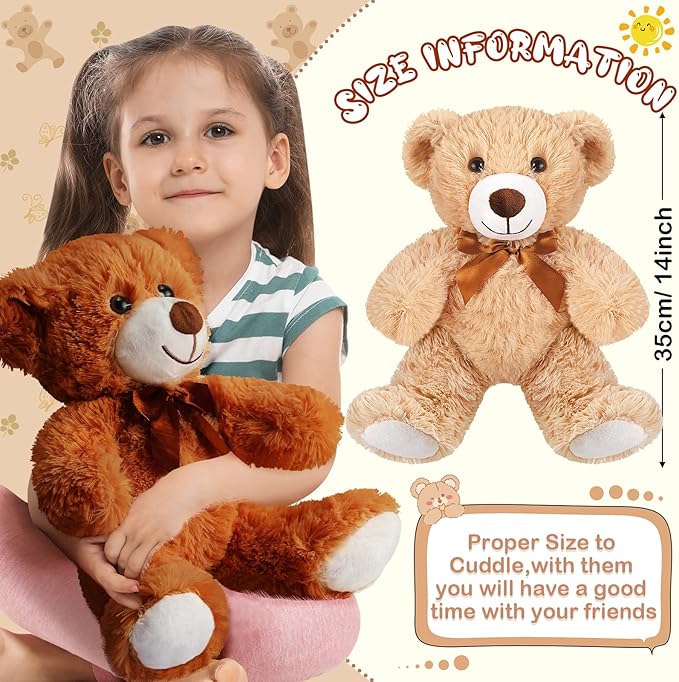Zhanmai 18 Pcs 14 Inch Bears Stuffed Animal Bulk Gifts Plush Bear Toys for Birthday Baby Shower Graduation Party Favor(Light Brown, Dark Brown)