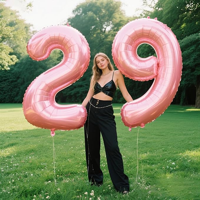 40 Inch Pearlescent Pink Number 29 Balloon Number 29 Balloon 40 Inch, 29th Birthday Party Decorations for Boy or Girl Huge Mylar Anniversary Party Supplies
