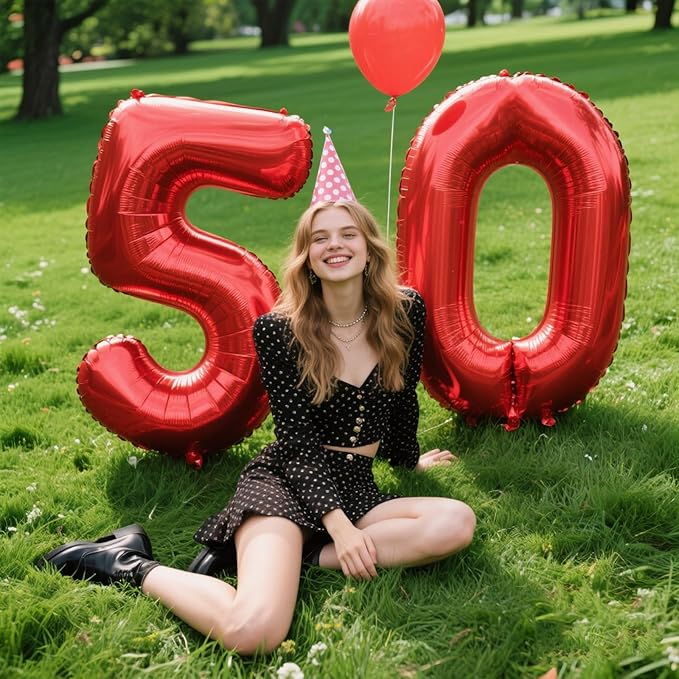 40 Inch Red Number 50 Digital Balloon,Jumbo Mylar Foil Helium Balloon for 50 Balloons for Birthday Party,Wedding Anniversary Party Decorations