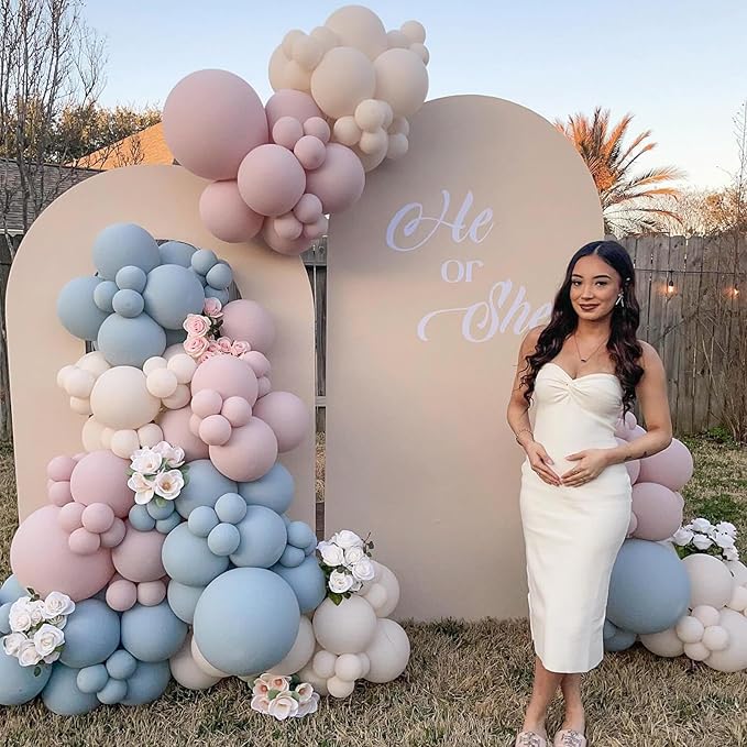 Pink and Blue Balloon Arch Kit 133 Pcs Gender Reveal Balloons Garland Pastel Pink Dusty Blue Latex Party Balloon for Boy or Girl Gender Reveal Birthday Bridal Baby Shower Party Decorations