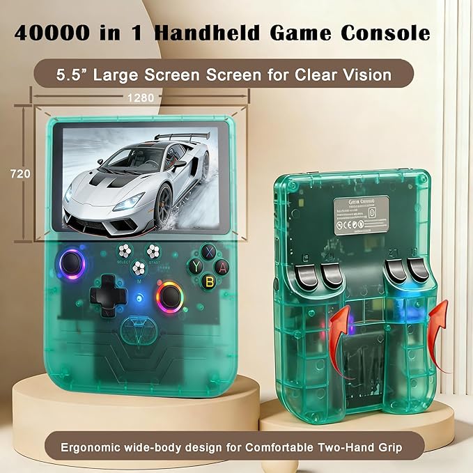 RegiisJoy R60 MAX 40000 in 1 Handheld Game Console, 5.5 Inch IPS Screen Retro Gaming Consoles Main Emulators, Portable Mini Pocket Arcade 6000mAh Battery,128G TF Card, RGB Joysticks