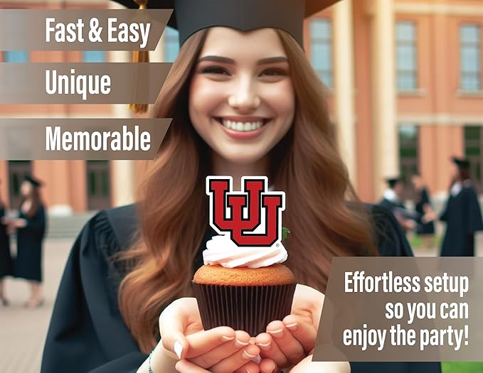 University of Utah Cupcake Topper Party Supplies for UofU Football, Birthday, Graduation Party Decorations (24 Pieces) (Utah Utes)