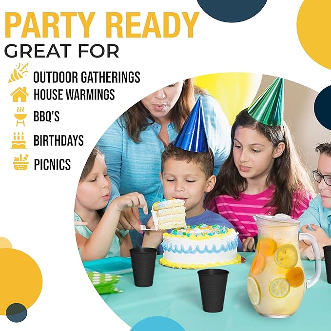 Exquisite Party Solids 12 Oz Black Plastic Cups For Party Supplies 50 Pack | Black Disposable Cups Plastic | Disposable Drinkware For Parties, Events & Everyday