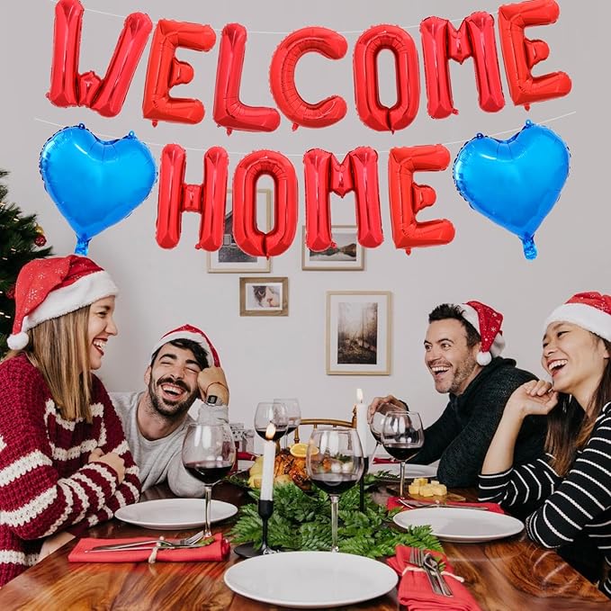 TONIFUL Welcome Home Balloons,16 Inch Red Welcome Home Foil Balloons Banner Welcome Home Party Decorations for House Warming Party Homecoming Party Decorations Family Gathering Supplies