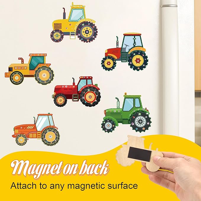Bafeil 24 Sets Tractor Party Favors, DIY Wooden Painting Crafts Kit with Magnets, Tractor Birthday Party Supplies, Farm Theme Party Decorations Goodie Bags Gifts Stuffers Prizes