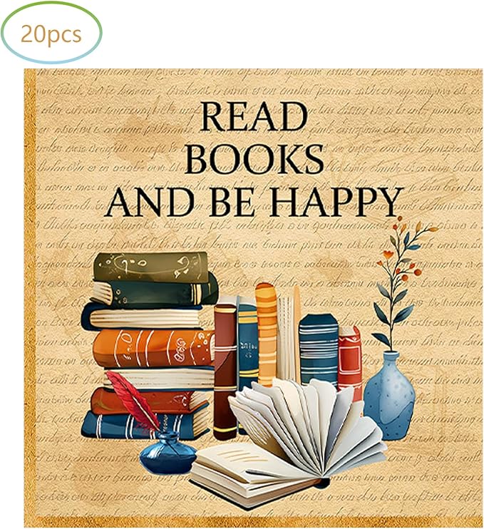 Book Birthday Party Supplies, include 20 Plates and 20 Napkins, for Vintage Book Club Library Reading Party Decorations