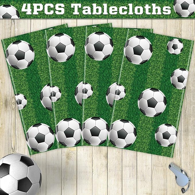 4 Pack Soccer Party Tablecloth Sports Tablecloth Sport Rectangular Plastic Table Cloth Sports Theme Party Table Covers Soccer Birthday Decorations Boys Sport Theme Birthday Supplies 86 x 51 Inch