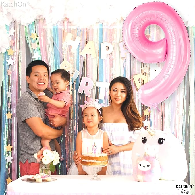 KatchOn, Giant Light Pink Number 9 Balloon - 40 Inch | Foil 9 Birthday Balloon for 9th Birthday Decorations | 9th Anniversary Decoration | Pink Party Decoration