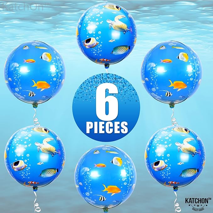KatchOn, Sea Turtle Balloons for Birthday - Big 22 Inch, Pack Of 6 | Round 4D Under The Sea Balloons for Ocean Theme Party Decorations | Ocean Balloon for Turtle Birthday Decorations,Baby Shower Decor