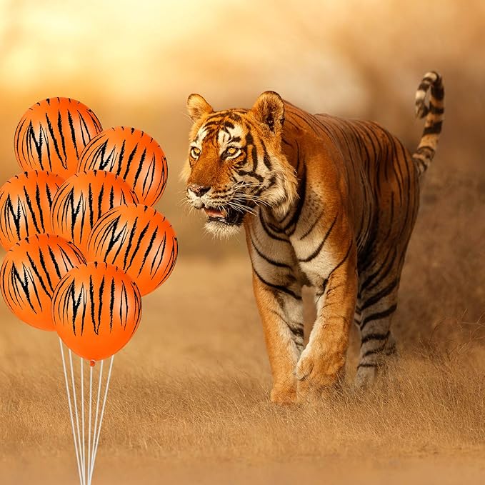 Sumind 40 Pieces Tiger Print Stripes Balloons 12 Inch Jungle Animal Theme Safari Balloons for Zoo Jungle Party Supplies Safari Birthday Decoration