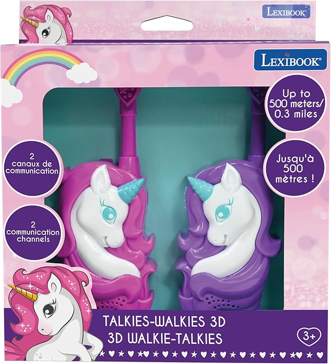 Lexibook, Unicorn, 3D Unicorn Walkie-Talkies, 550 Yards Range, 2 Communication Channels, Belt Clip, Pink/Purple, TW18UNI