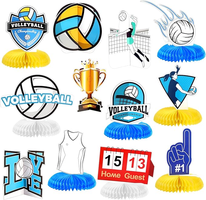 Harloon 12 Pieces Volleyball Party Decorations Volleyball Honeycomb Centerpieces Volleyball Tables Centerpieces Volleyball Party Favors for Birthday Party Sports Themed Party Decor