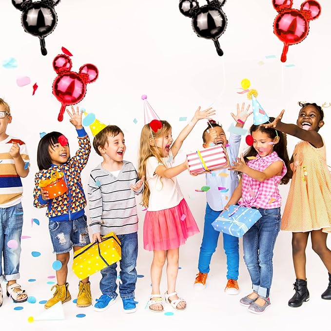 24 Pcs Mouse Head Foil Balloons Red Mouse Birthday Mylar Balloons Party Supplies Kit Black Mouse Aluminum Foil Balloon for Kids Birthday Baby Shower Theme Party Decoration Supplies Photo Props,18"