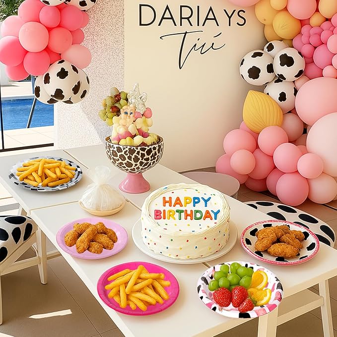 48 Pcs Disco Cowgirl Party Paper Plates, 9" 7" Hot Pink Cow Print Disco Ball Disposable Dessert Plates for Birthday, Baby Shower, Wedding, Western Last Rodeo Bachelorette Party Decorations Supplies