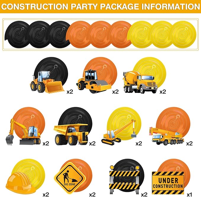 Blulu 30 Pieces Construction Birthday Party Supplies Construction Decoration Zone Party Hanging Swirl Traffic Zone Theme Streamers, Kids Boy Truck Foil Swirls Decorations(Cute)