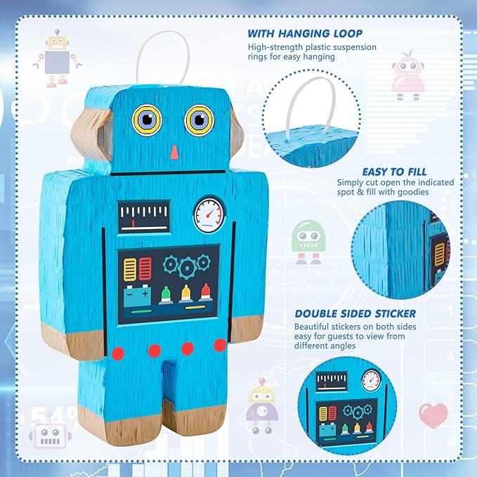 Robot Piñatas for Birthday Party Robot Party Piñata with Stick, Blindfold, Confetti for Adults Birthday Baby Shower Party Supplies