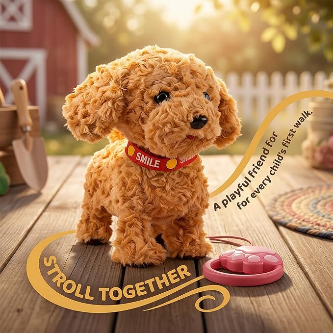 Wuffy Interactive Robot Dog Toy for Kids, Realistic Walking Plush Puppy with Touch Sensor, Voice Mimic & Licking Motion, Leash Remote Control, Screen-Free Pet for Ages 3+