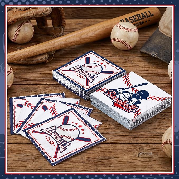 100 Pcs Baseball Napkins, 2-Ply Baseball Cocktail Napkins with 2 Different Pattern Baseballs Birthday Party Decorations for Sports Party, Baseballs Themed