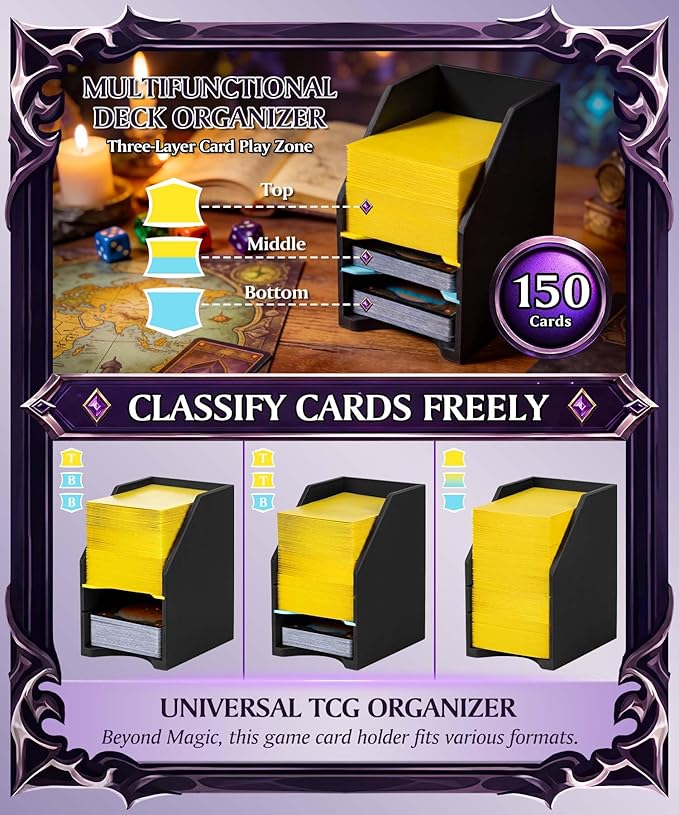 2 Pack Commander Deck Holder for MTG - 100+ Double Sleeved Card Tray with 3 Dividers, Sturdy Playing Card Holder & Organizer for Magic The Gathering TCG Board Game Accessories