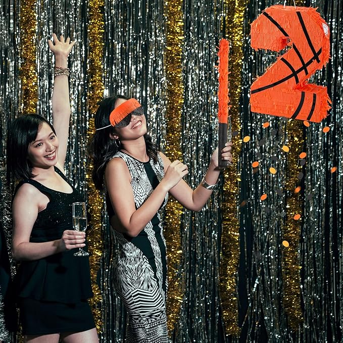 Soulchen Basketball Number 2 3 4 8 Pinata Basketball Party Decorations 16 Inch Piñata with Blindfold Stick and Confetti for Birthday Sports Theme Party Supplies Centerpiece (Number 2)