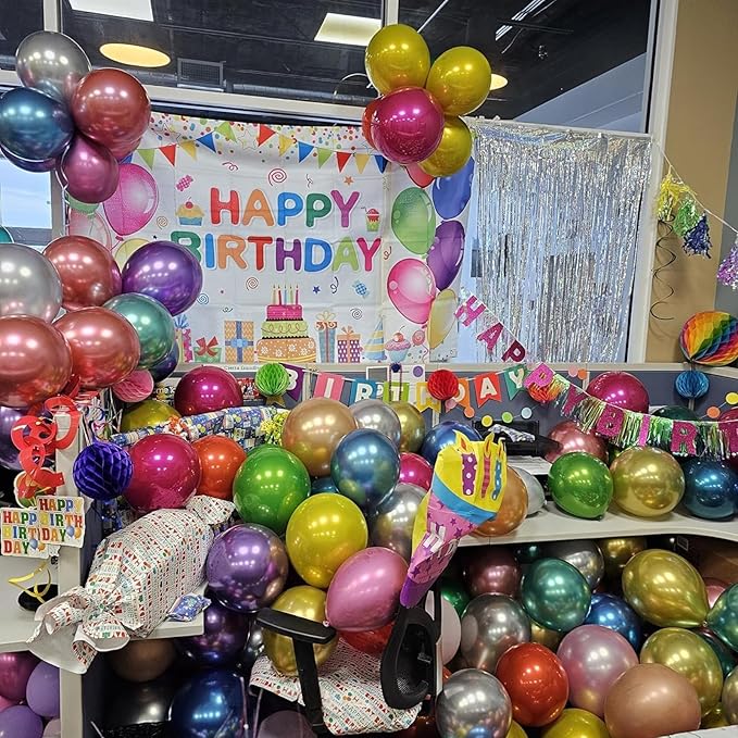 Double-stuffed Metallic Colorful Balloons, 30 Pcs 12 Inch Multicolor Balloons with Double Layer Design for Birthday Party, Wedding, Anniversary, and Celebration Decorations, Includes 10m White Ribbon