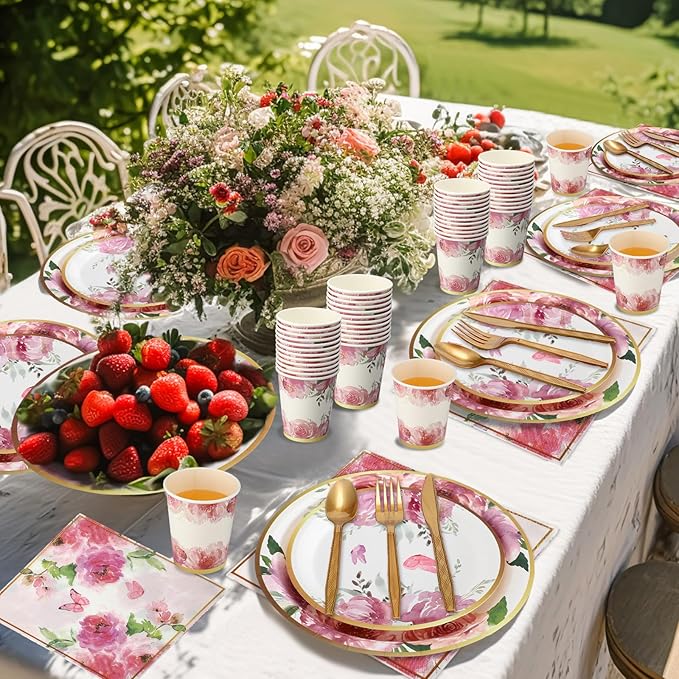 350 Pcs Tea Party Supplies Spring Summer Sage Green Sunflower Party Tableware Set Disposable Plates Napkins Paper Cups Plastic Cutlery Set For Birthday Bridal Baby Shower Serves 50(Floral)