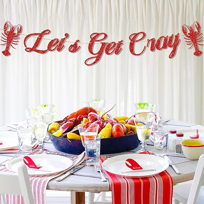 Glitter Crawfish Party Decorations Let’s Get Cray Lobster Boil Themed Party Banner Crawfish Birthday Party Supplies