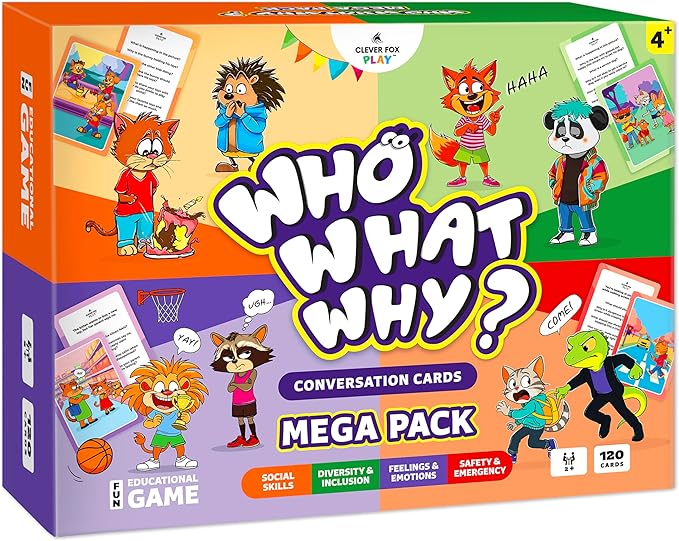 Who What Why MEGA Pack Conversation Cards for Kids – Learning Materials for Logic, Social Skills, Diversity & Inclusion, Feelings & Emotions, and Safety Awareness – Conversation Game Ages 4+
