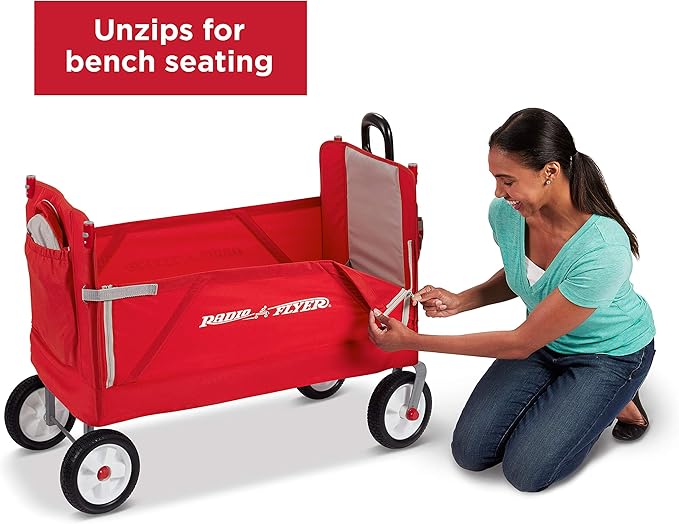 Radio Flyer 3-in-1 Off-Road EZ Fold Wagon with Canopy, for Kids 1.5+, 3-in-1 Push or Pull, with Bench Mode, One Hand Flat Fold, Off-Road Tires, DuraClean Fabric, Seat Belts, Stroller Wagon for Kids