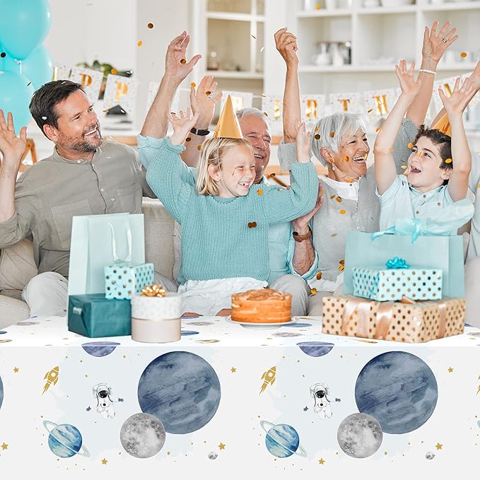 3Pack First Trip Around The Sun Space Party Tablecloths Outer Space Theme Disposable Rectangle Table Cover Decorations for 1st Birthday Baby Shower Party Tablecover Supply, 86.6x51 Inch