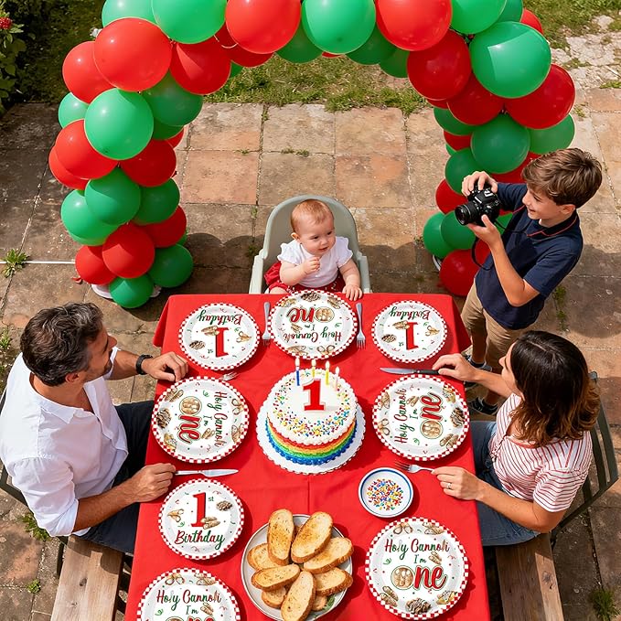 96Pcs Cannoli 1st Birthday Decorations Holy Cannoli I’m One Plates and Napkins Tableware Sets for Italian Pizza Food Theme Italy Baby Shower 1 Year Old Birthday Supplies Serves 24
