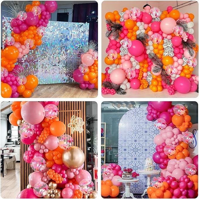 Pink and Orange Balloons, 60pcs 12 Inch Pink and Orange Party Decorations with Confetti Balloons for Bachelorette Tropical Luau Party Engagement Birthday Party Decorations