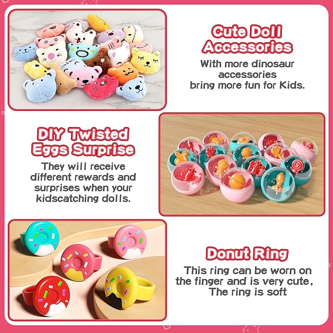 55 PCS Mini Claw Machine for Kids Bunny, Vending Machine with Lights Sound, Electronic Prize Dispenser for Kids Girls, Claw Toys Game Gifts for 4 5 6 7 8 Years Old Girls Boys